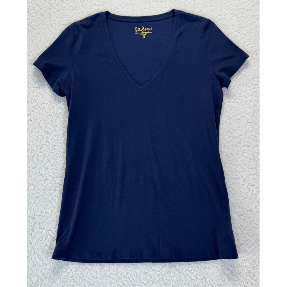 Lilly Pulitzer Navy Blue Pima Cotton V-Neck Short Sleeve Tee Shirt Small